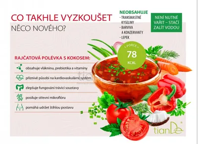 TianDe Paradajková polievka s kokosom, servisne centrum tiande, moje tiande, produkty tiande, tiande prihlasenie, tiande online office