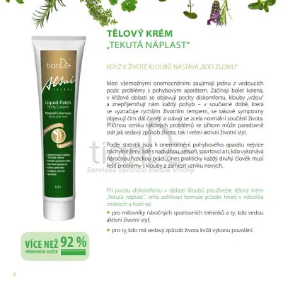 TianDe Telový krém Tekutá náplasť, kozmetika, online office, moje tiande, katalogy, najnovsie tiande