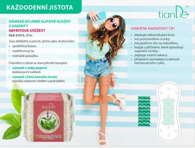 TianDe Denná vložka s extraktom aloe Nefritová sviežosť, tiande, recenzia, vlozky, kozmetika, online office
