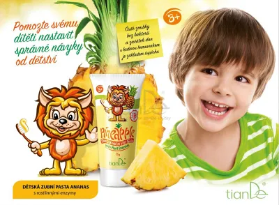 TianDe Detská zubná pasta Ananás s rastlinnými enzýmami, tiande, recenzia, vlozky, kozmetika, online office