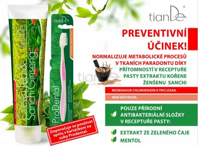 TianDe Zubná pasta Zelený čaj a ženšen Sanchi, tiande altai, tiande kozmetika, bylinne vlozky, pravda o tiande, tiande skusenosti