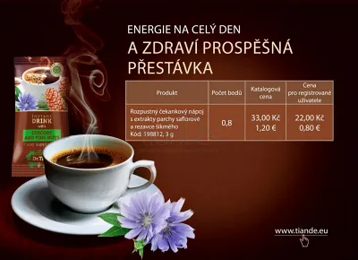 TianDe Rozpustný čakankový nápoj s extraktmi parchy saflorovej a rezavca šikmého, tiande altai, tiande kozmetika, bylinne vlozky, pravda o tiande, tiande skusenosti