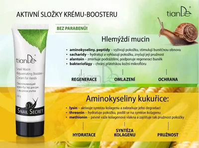 TianDe Omladzujúci krém-booster na ruky so slimačím mucínom, naplaste wutong, bylinkove vlozky, slaviton mast, tiande naplaste na nadchu, tiande eu