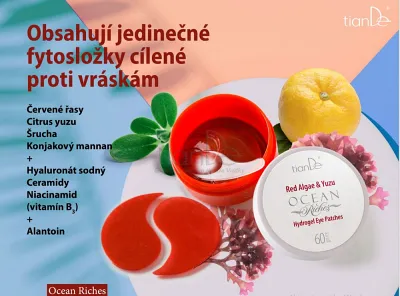 TianDe Hydrogélové náplasti na oči s červenými riasami a Yuzu, moje tiande, katalogy, najnovsie tiande, tiande, recenzia