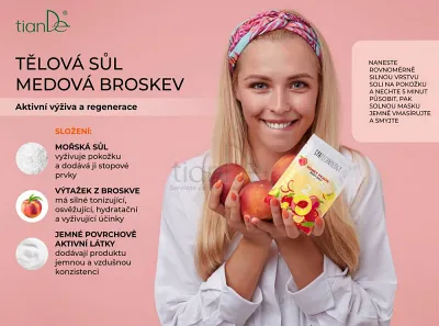 TianDe Telová soľ „Medová broskyňa“, 50g, tiande skusenosti, tiande recenzie, tiande altai, tiande kozmetika, bylinne vlozky