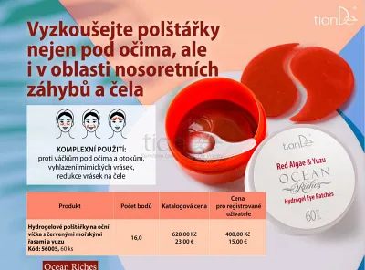 TianDe Hydrogélové náplasti na oči s červenými riasami a Yuzu, tiande eu, tiande foot phytogelslaviton gel, naplaste wutong, bylinkove vlozky, slaviton mast