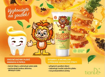 TianDe Detská zubná pasta Ananás s rastlinnými enzýmami, tiandecentrum, tiande, kozmetika tiande, tiande slaviton, tiande sk